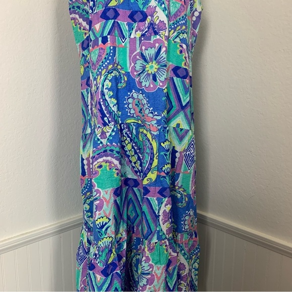 Escape By Habitat Tiered Maxi Dress Womens M Tropical Floral Resort Rayon Tencel - Picture 13 of 17